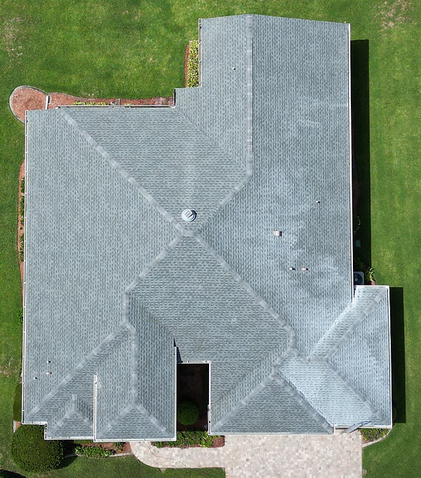 Aerial view of darker roof after GreenSoy rejuvenation treatment